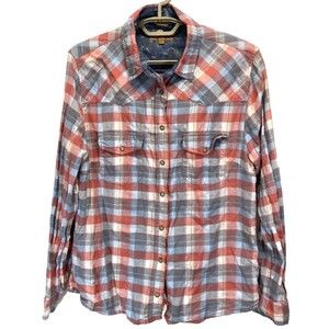 JACHS Girlfriend Bea Womens Size M Shirt Light Flannel Plaid Pearl Snap RN123913